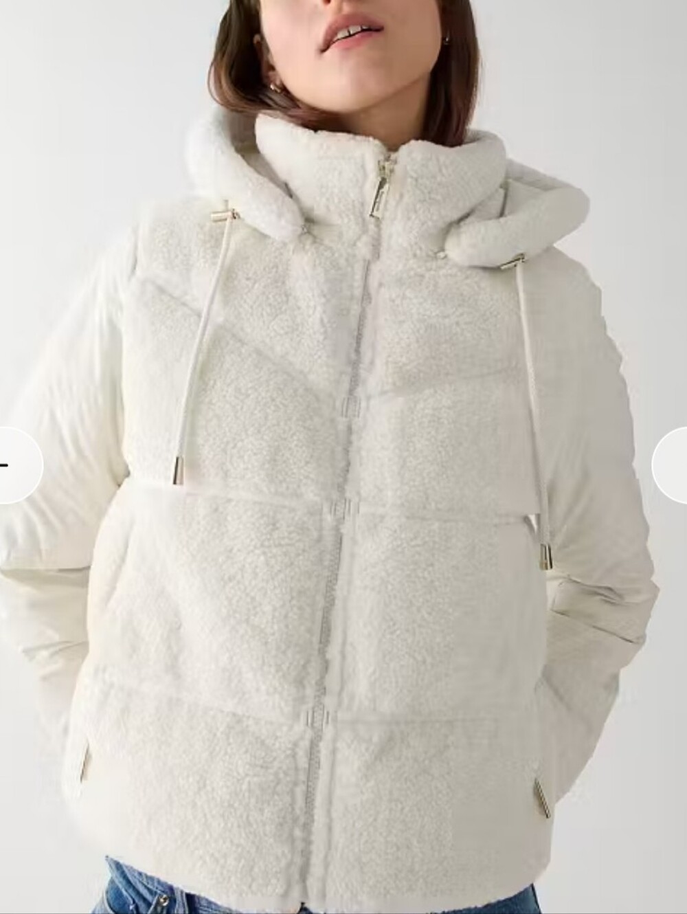 kate spade Cream-White Hooded Sherpa & Puffer Jacket, Size L